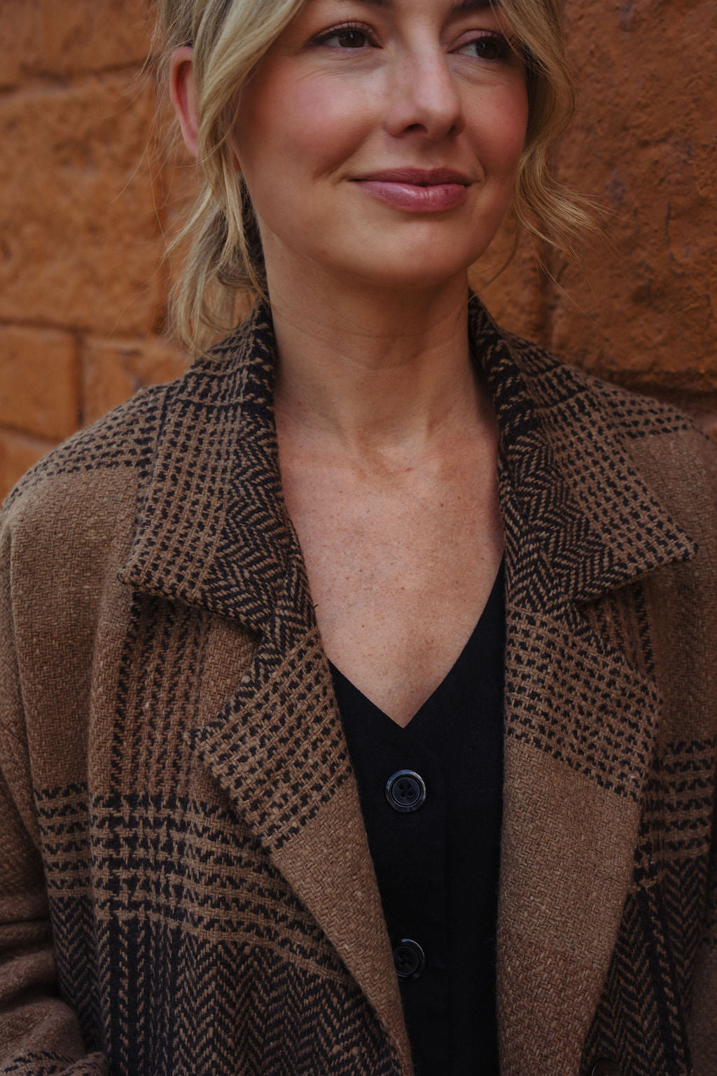 Portuguese Wool Polly Coat in Brown and Black Plaid Made to Order