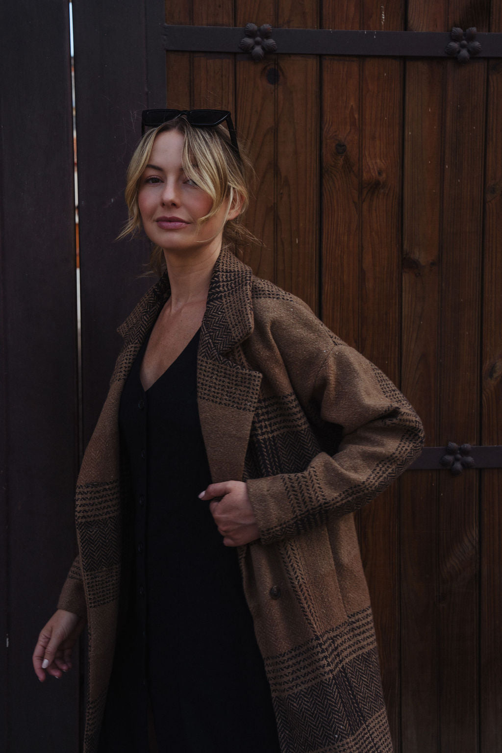 Portuguese Wool Polly Coat in Brown and Black Plaid Made to Order