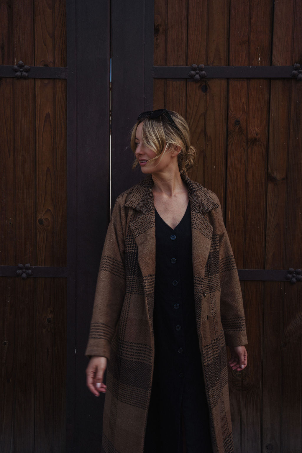 Portuguese Wool Polly Coat in Brown and Black Plaid Made to Order