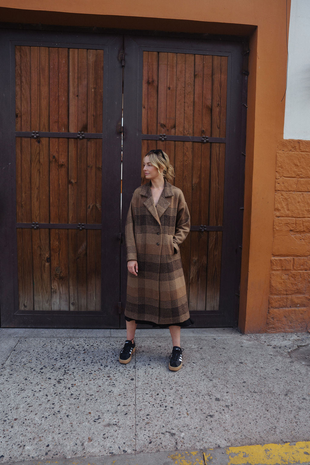 Portuguese Wool Polly Coat in Brown and Black Plaid Made to Order