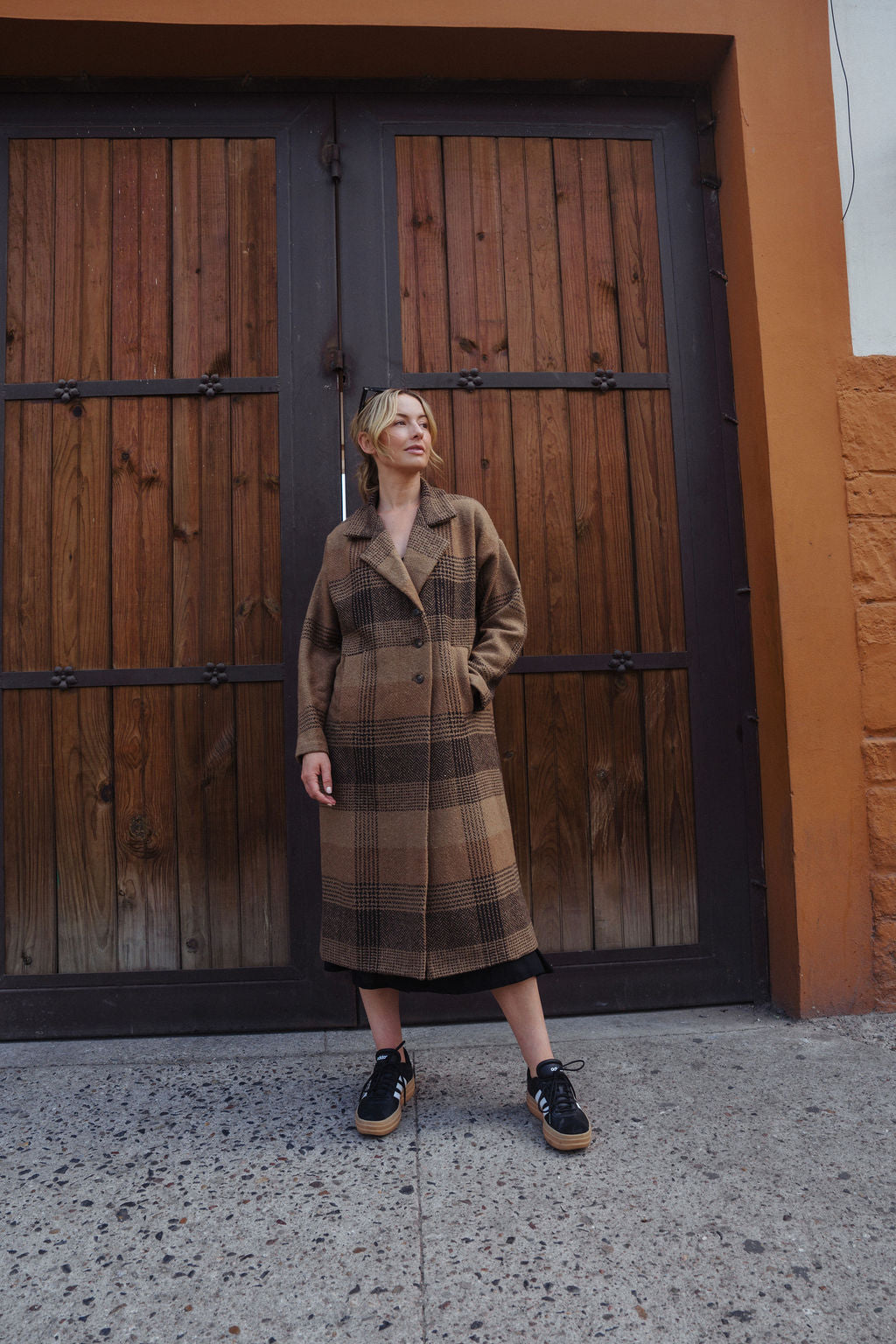 Portuguese Wool Polly Coat in Brown and Black Plaid Made to Order