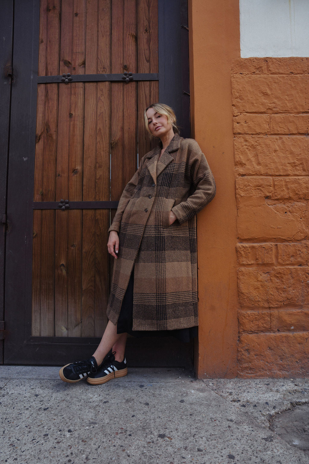 Portuguese Wool Polly Coat in Brown and Black Plaid Made to Order