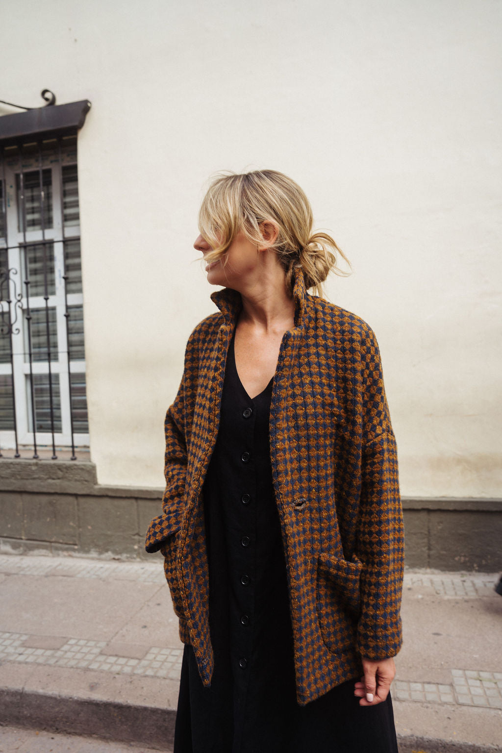 Portuguese Wool Pieper Coat in Green and Cream Check Made to Order