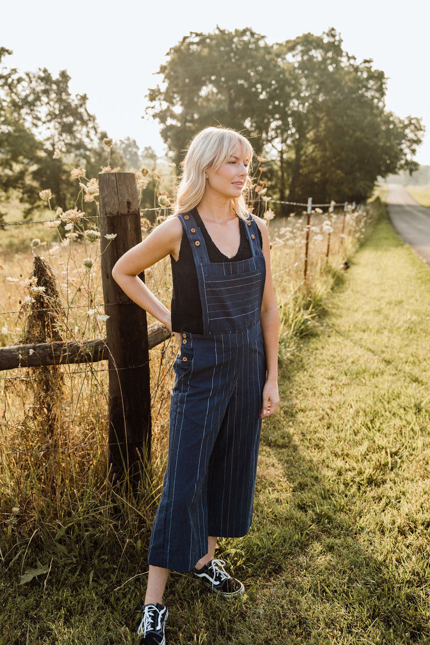Dilsi Handwoven Cotton Overalls in Navy - M