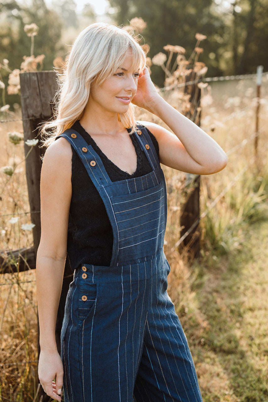 Dilsi Handwoven Cotton Overalls in Navy - M