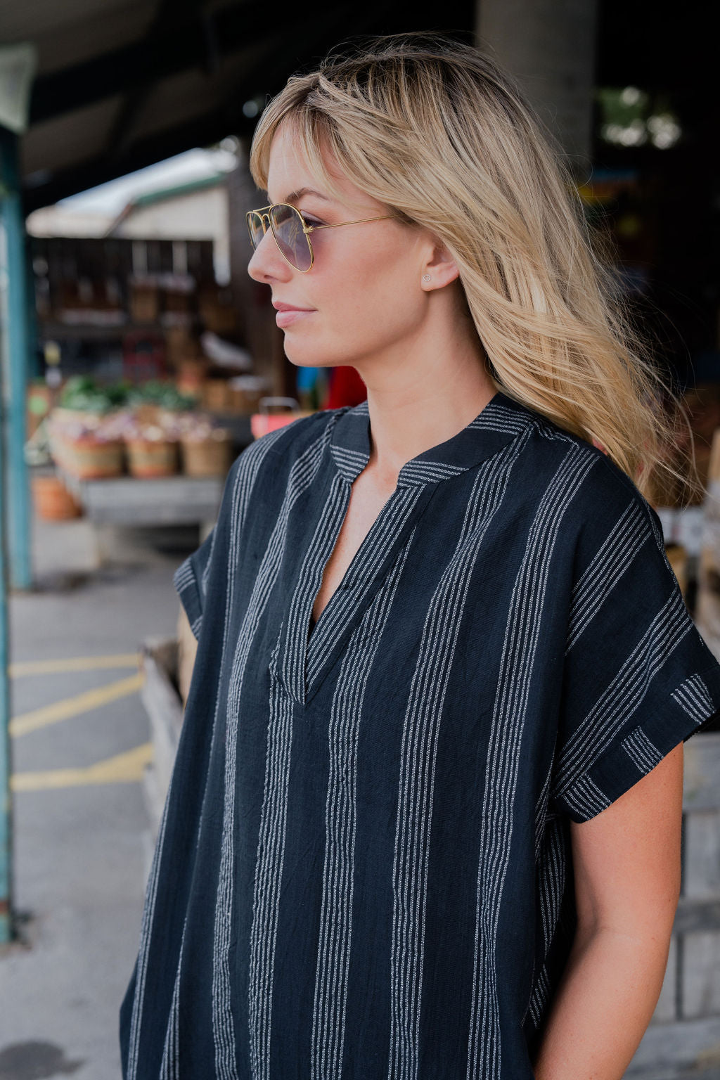 Paula Handwoven Cotton Tunic Dress in Black and White Stripe Made to Order