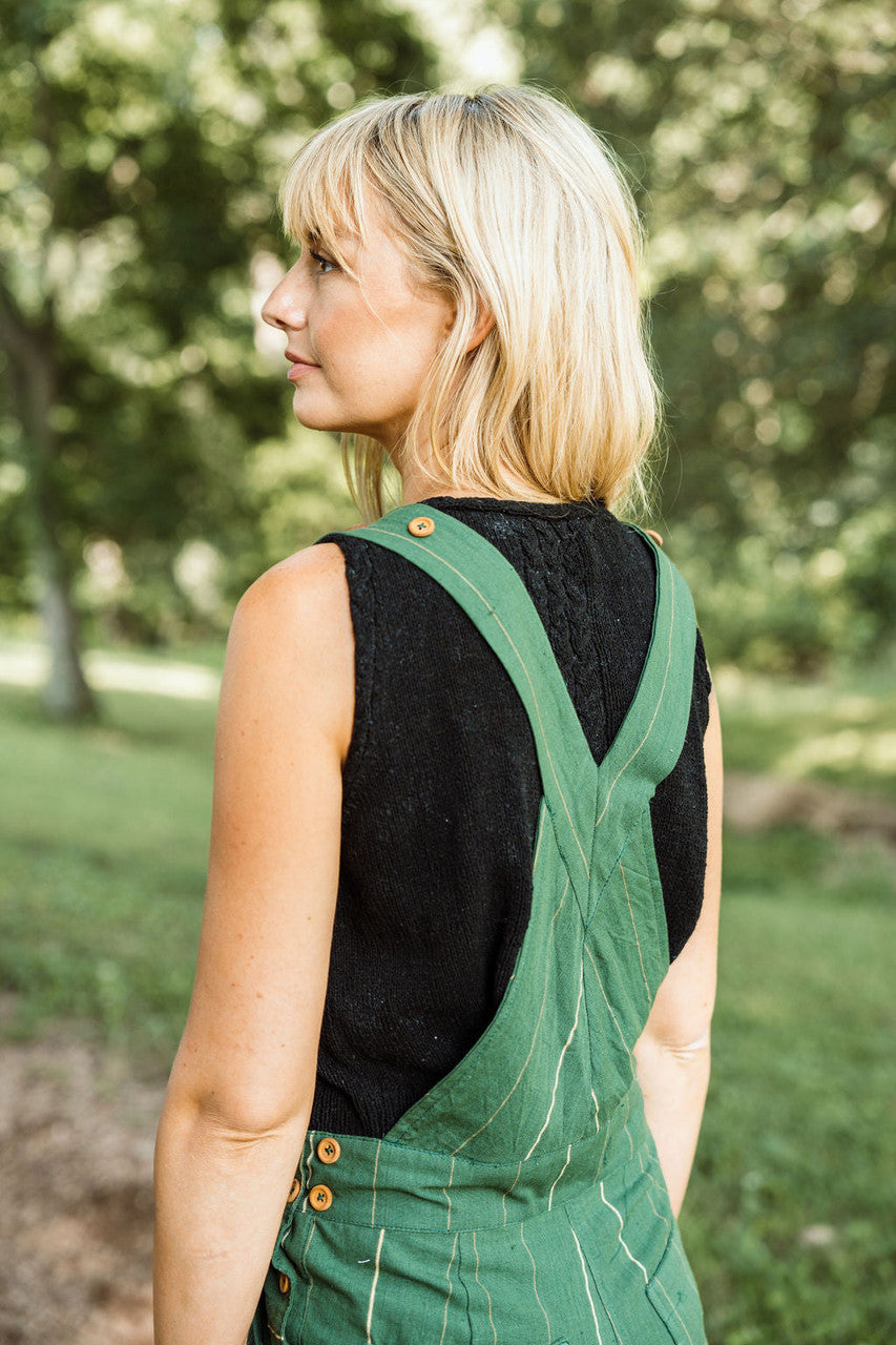 Dilsi Handwoven Cotton Overalls in Dark Green - S Left