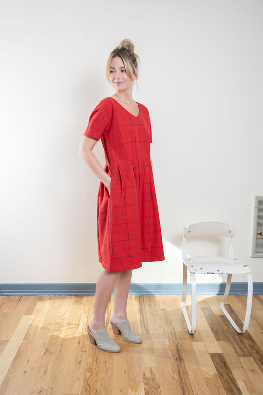 Eloise Handwoven Cotton Dress in Red - L Sample