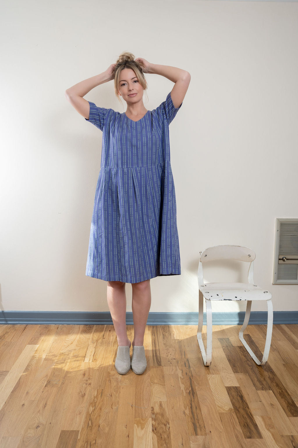 Eloise Handwoven Cotton Dress in Periwinkle - XS, S and M Left