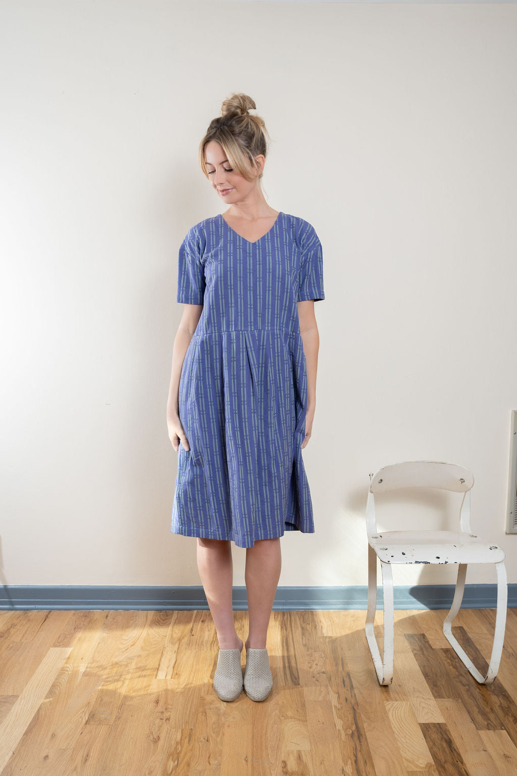 Eloise Handwoven Cotton Dress in Periwinkle - XS, S and M Left