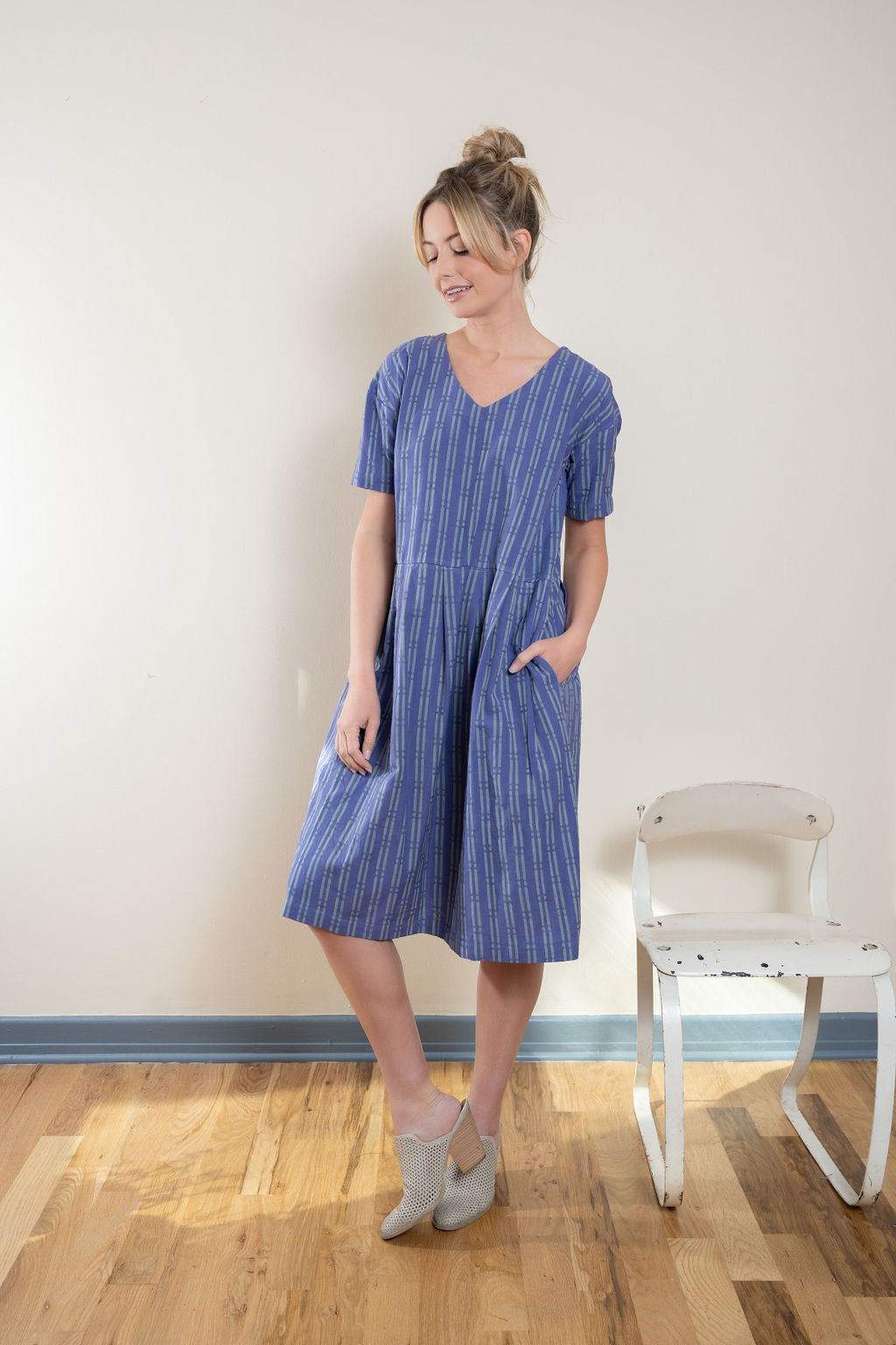 Eloise Handwoven Cotton Dress in Periwinkle - XS, S and M Left