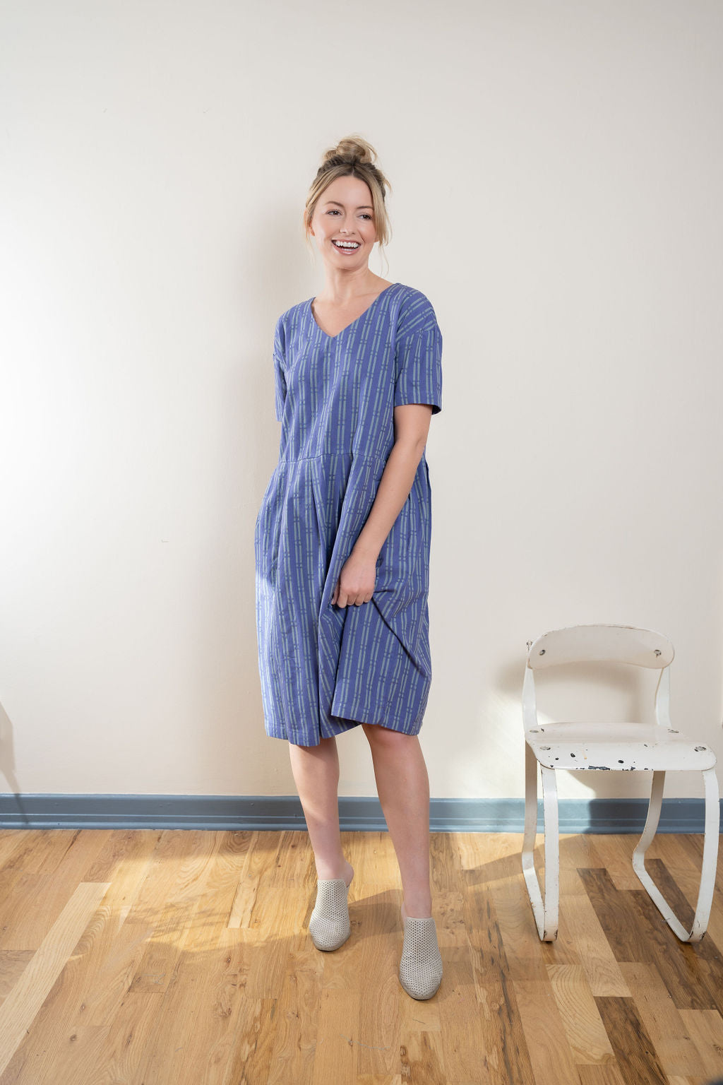 Eloise Handwoven Cotton Dress in Periwinkle - XS, S and M Left