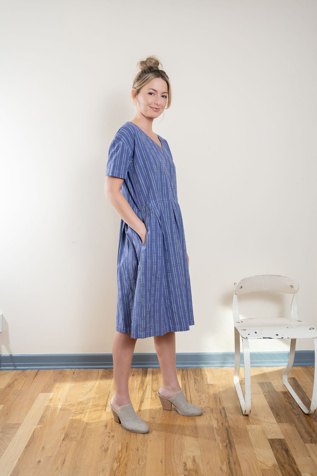 Eloise Handwoven Cotton Dress in Periwinkle - XS, S and M Left