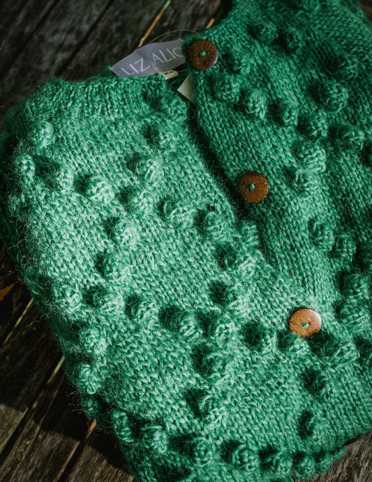 Hand Knit Nepali Wool Jill Sweater in Kelly Green - XS