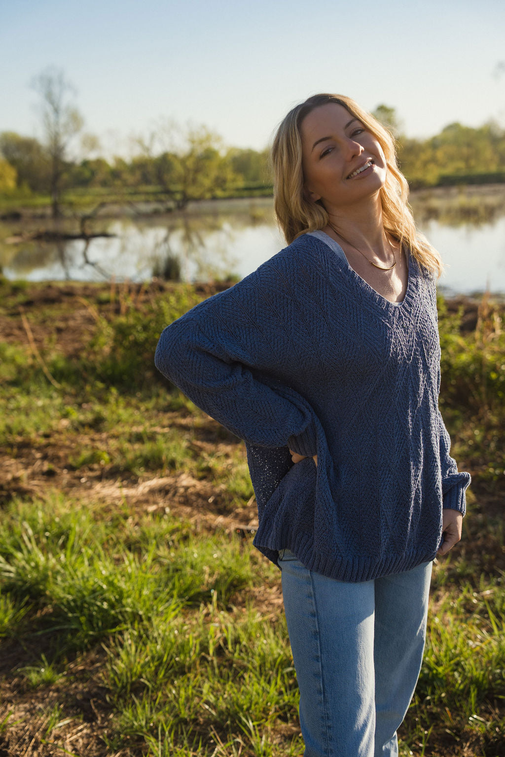 Chloe Textured V Knit Pullover in Periwinkle - XS/S and M Left