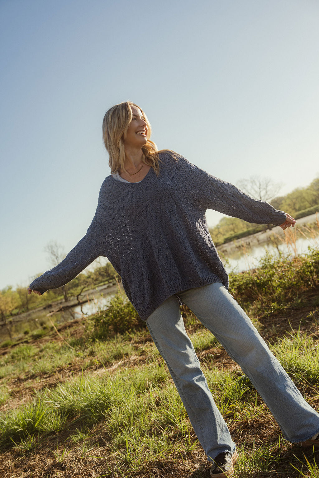 Chloe Textured V Knit Pullover in Periwinkle - XS/S and M Left