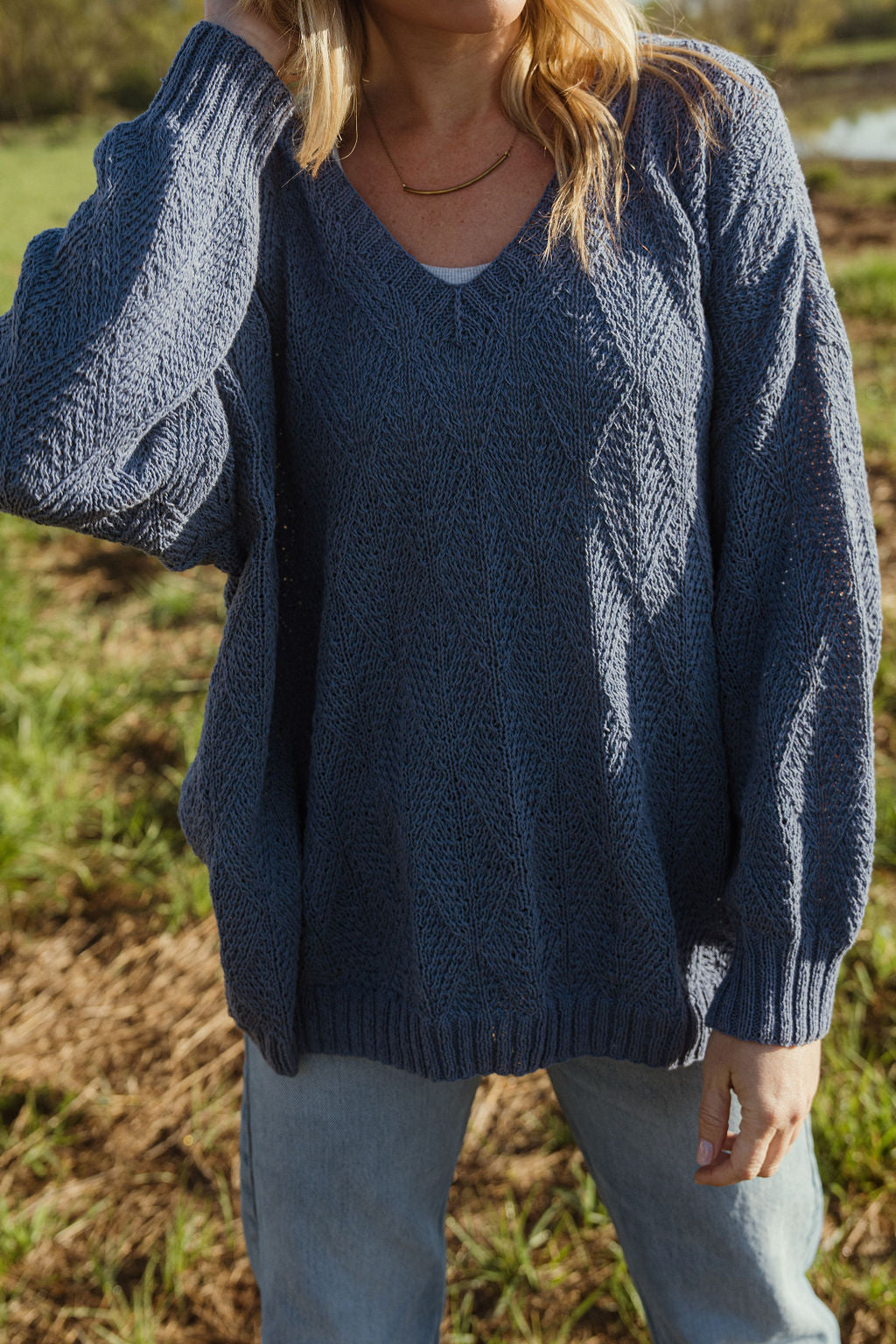 Chloe Textured V Knit Pullover in Periwinkle - XS/S and M Left