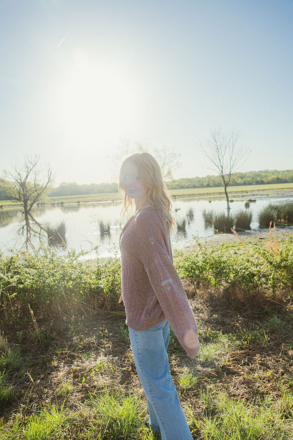 Mindy Textured Knit Henley in Dusty Rose Made to Order