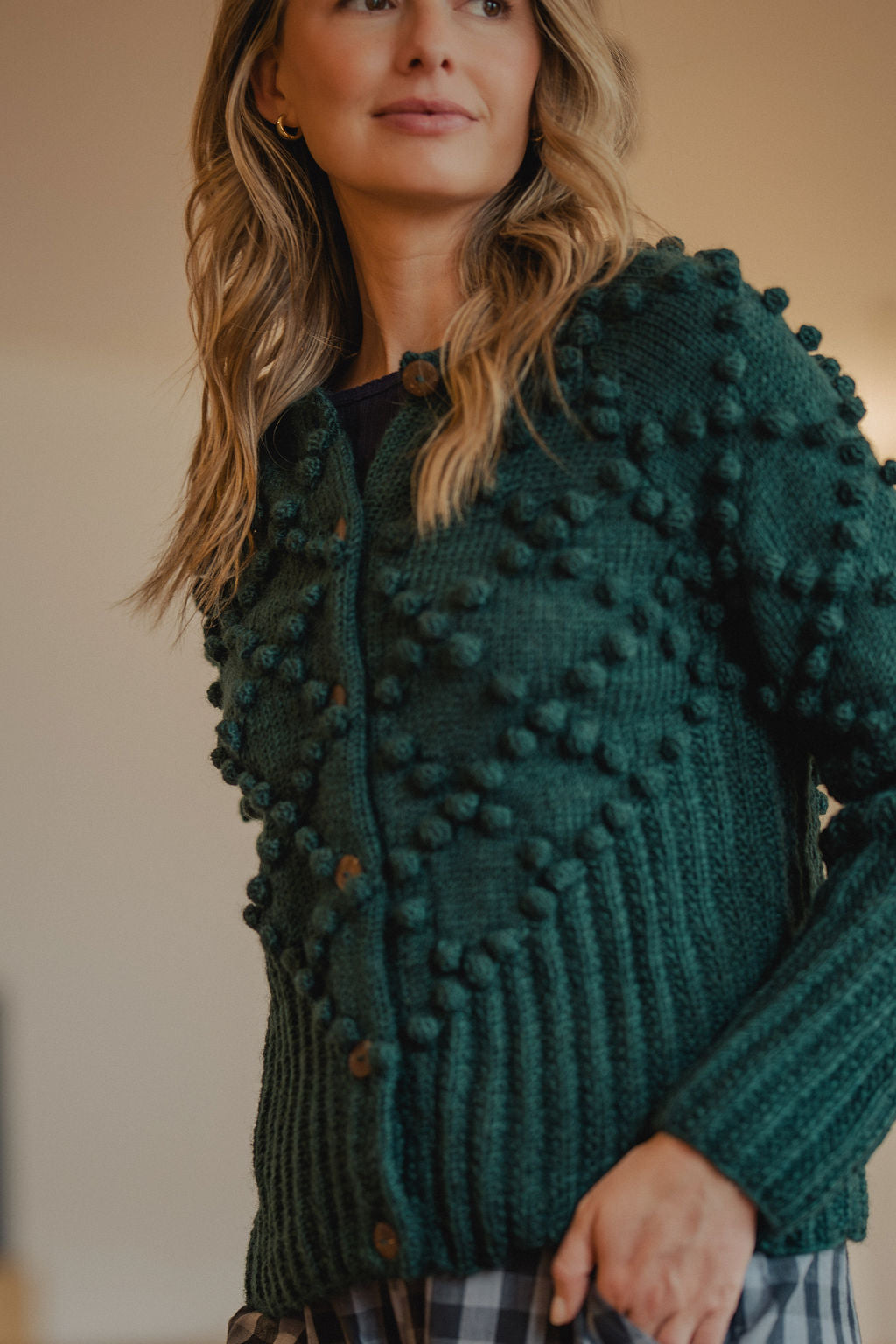 Hand Knit Nepali Wool Jill Sweater in Emerald Green Made to Order