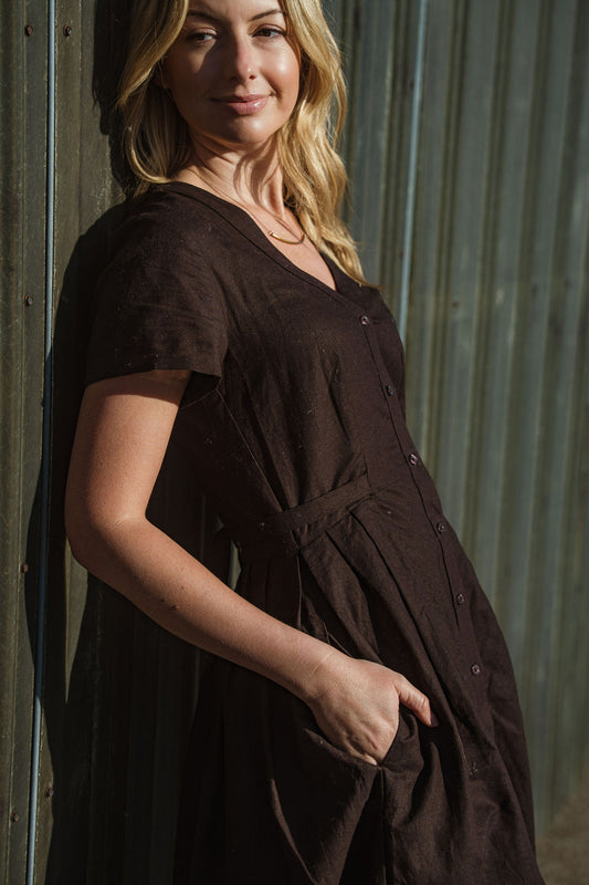 June Dress in Dark Brown - L Left