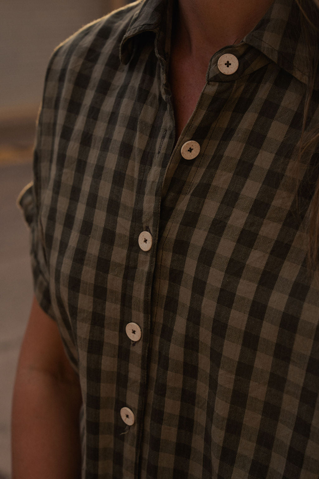 Paige Handwoven Cotton Relaxed Shirt Dress in Green Gingham