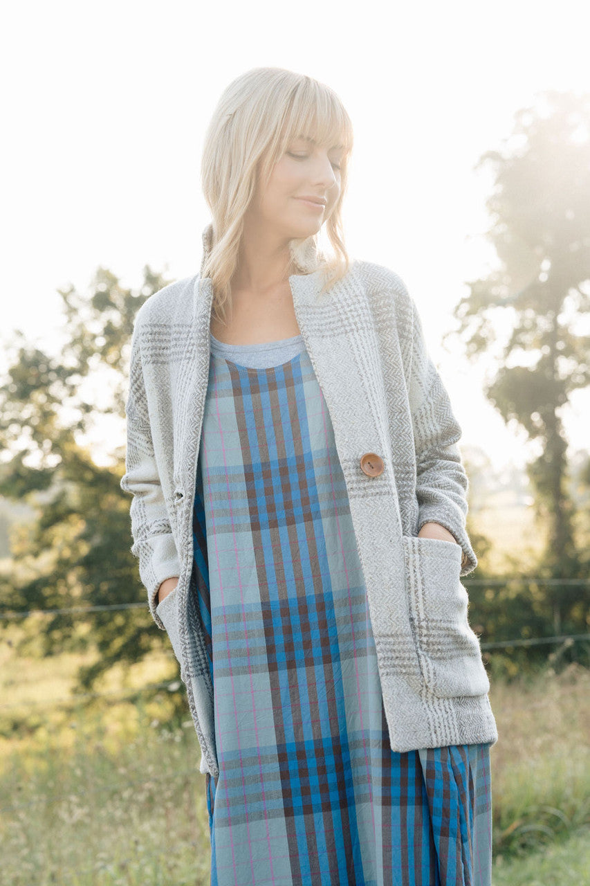 Portuguese Wool Pieper Coat in Cream and Brown Plaid Made to Order