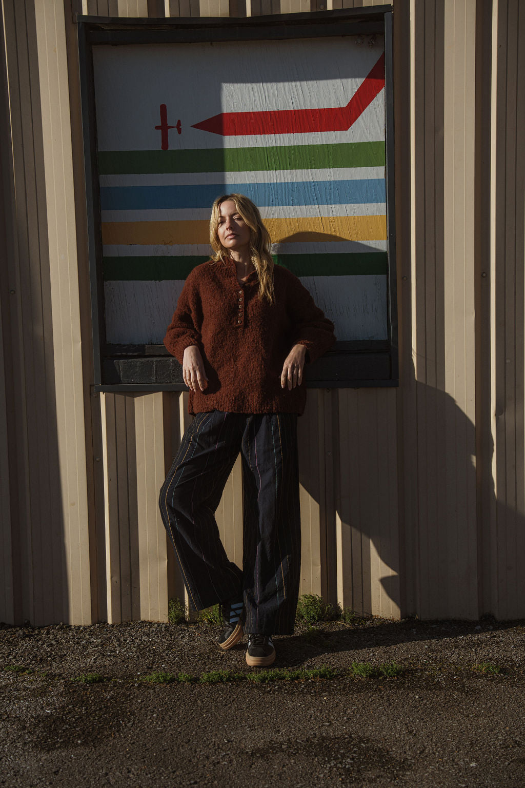 Edith Mohair Pullover Henley Sweater in Rust Brown Made to Order