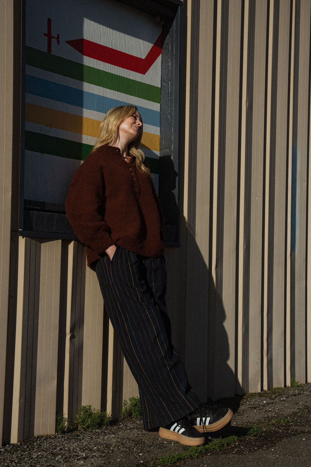 Edith Mohair Pullover Henley Sweater in Rust Brown Made to Order