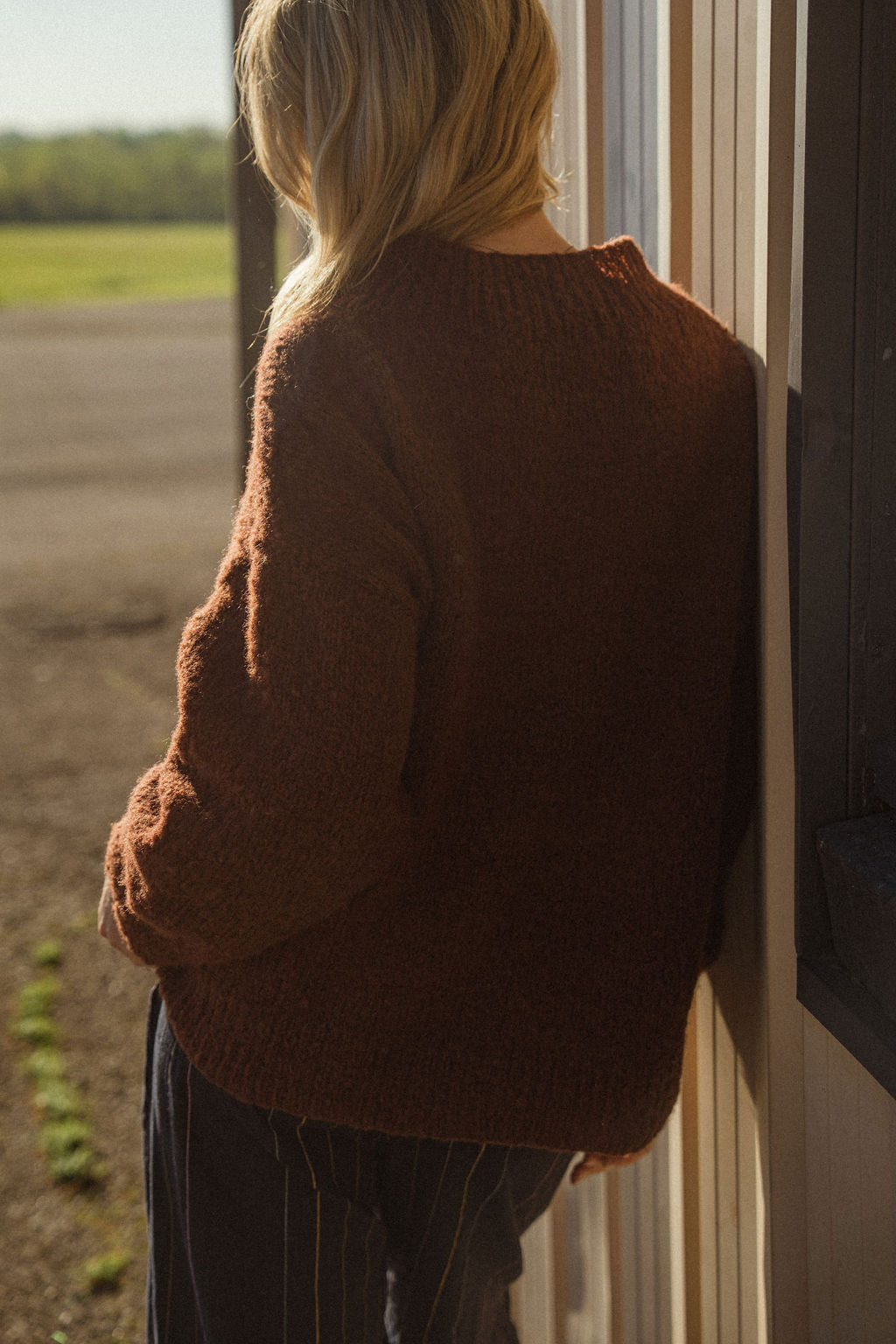Edith Mohair Pullover Henley Sweater in Rust Brown Made to Order