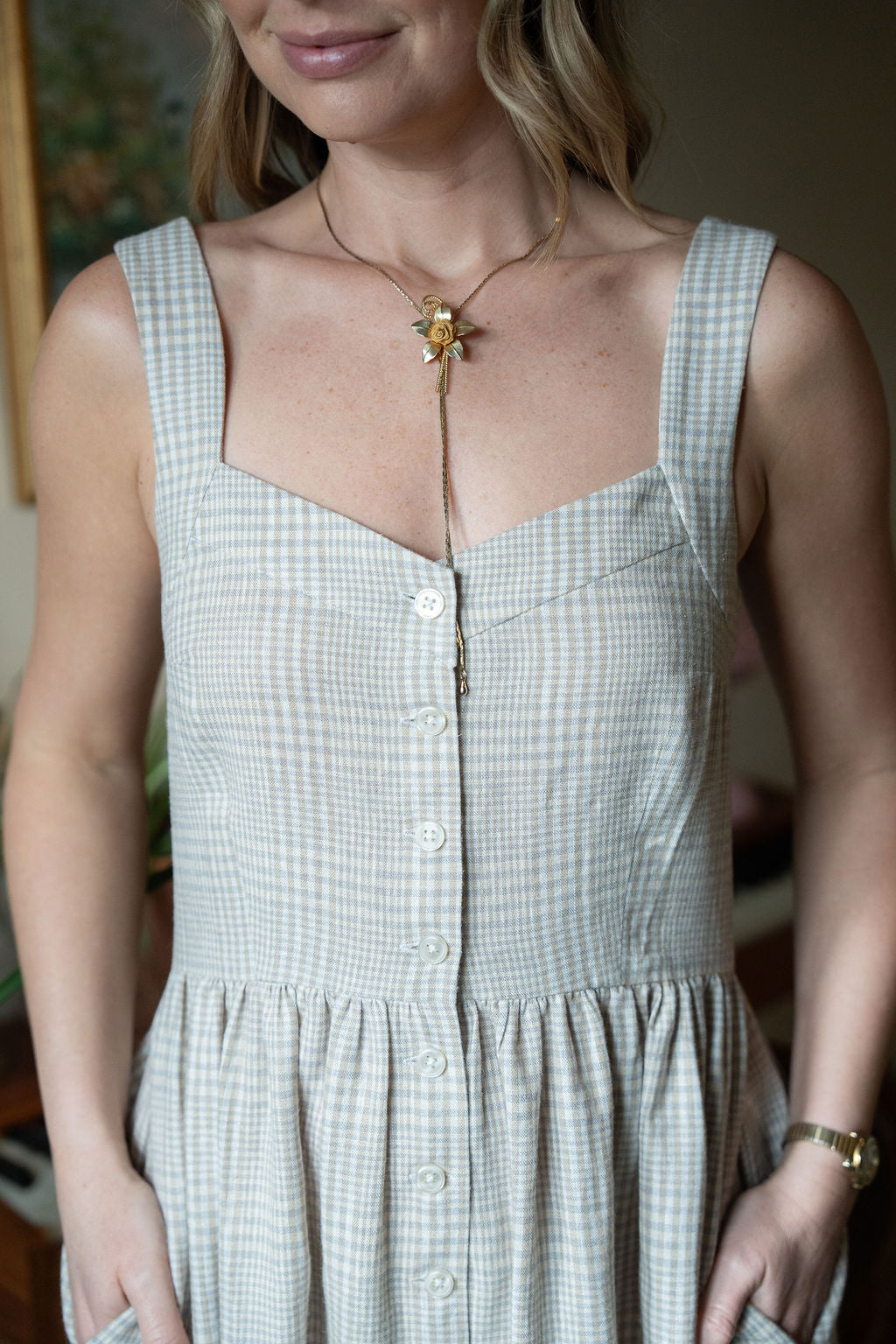 cream linen dress Mia Linen Dress in Cream Plaid Linen