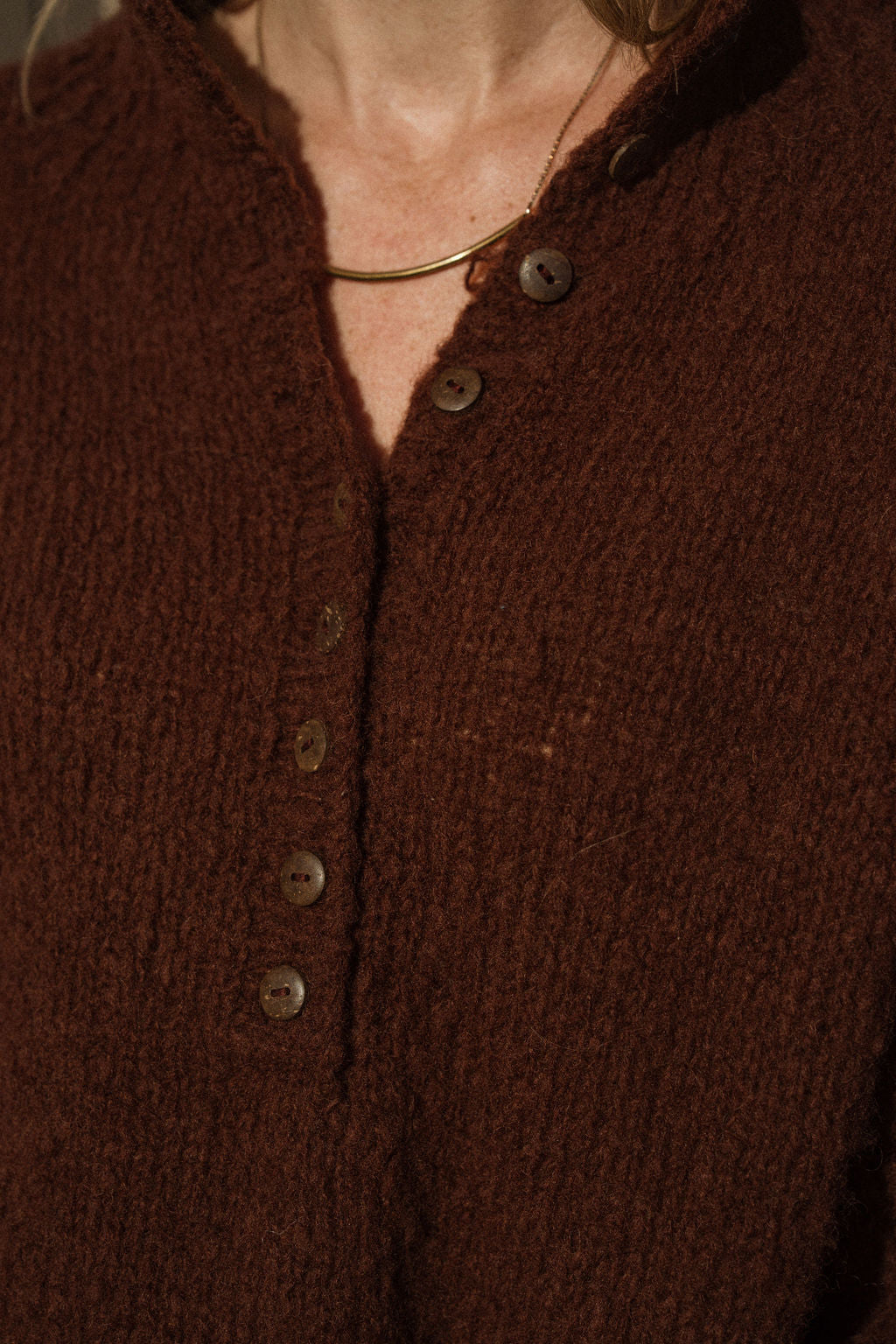 Edith Mohair Pullover Henley Sweater in Rust Brown Made to Order