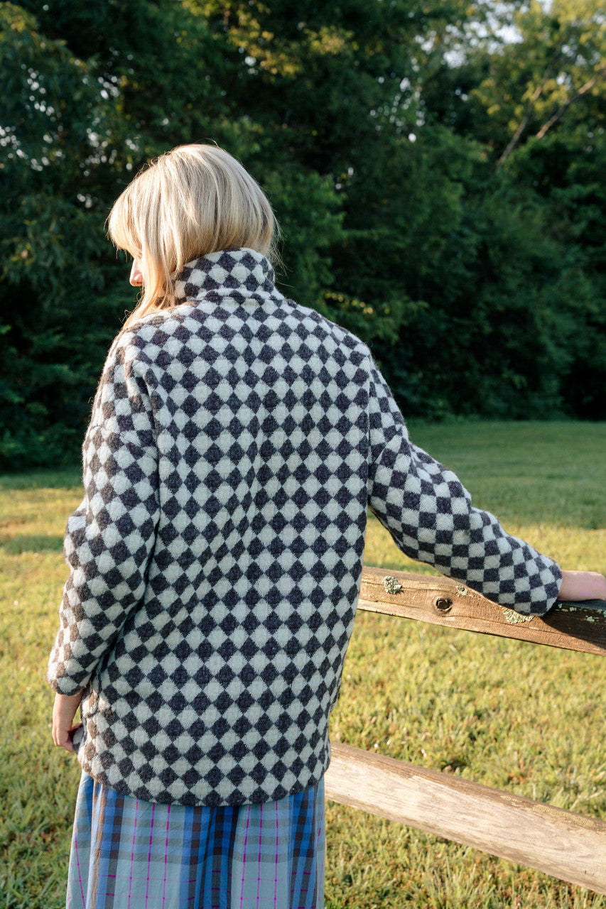 Portuguese Wool Pieper Coat in Brown and Cream Check Made to Order