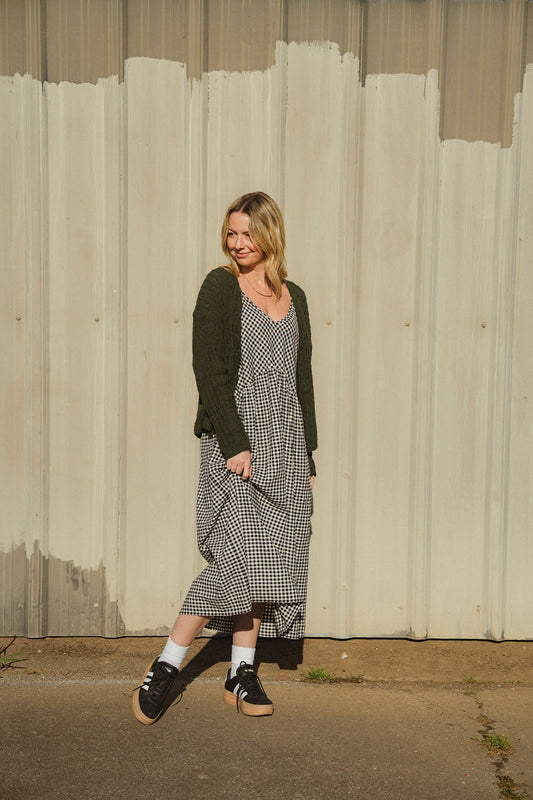 Linen Faro Dress in Black and White Handwoven Cotton Gingham