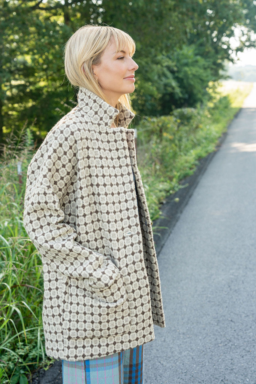 Portuguese Wool Pieper Coat in Brown Vintage Print Made to Order