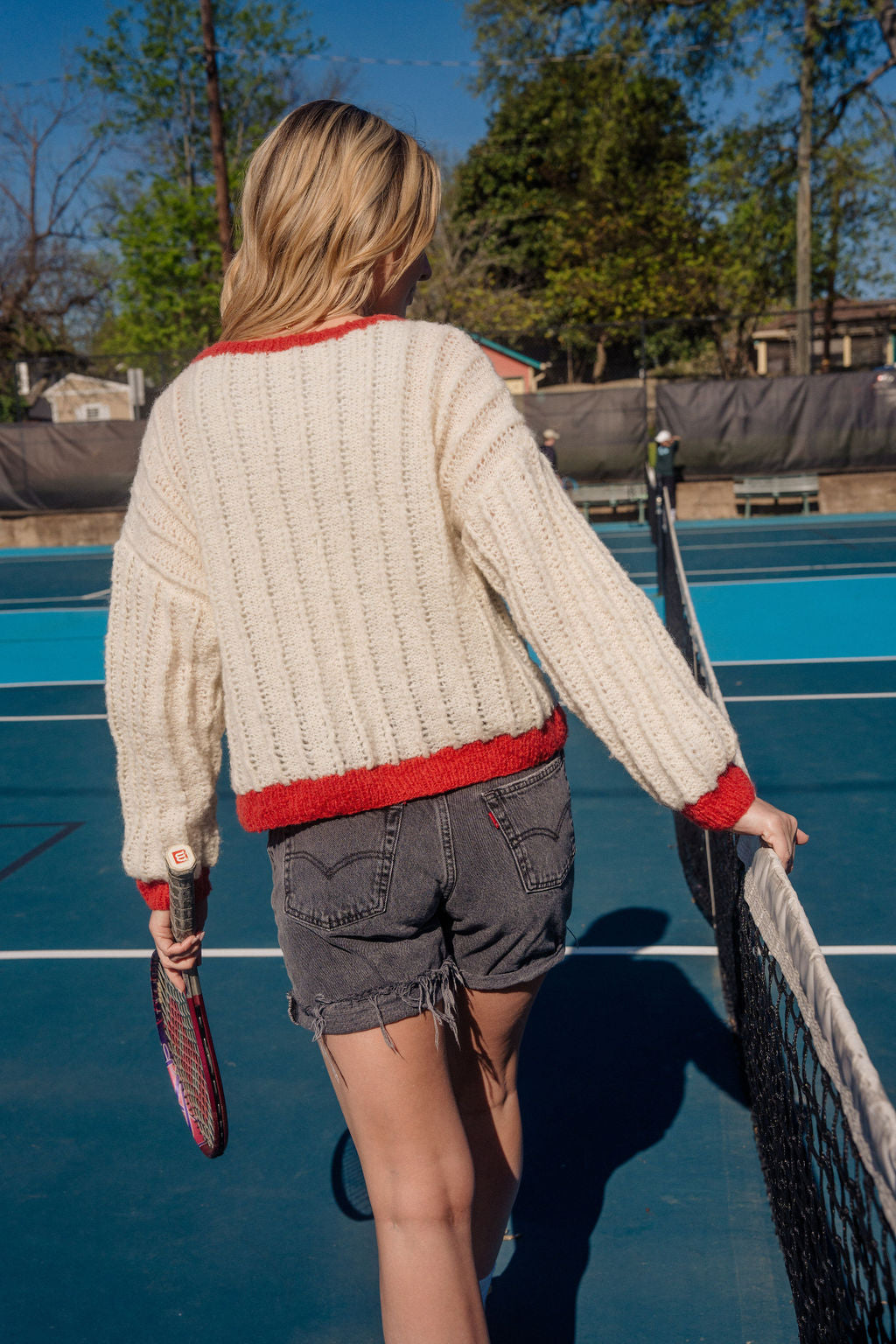 Agnes Mohair Cardigan in Natural White and Red Made to Order