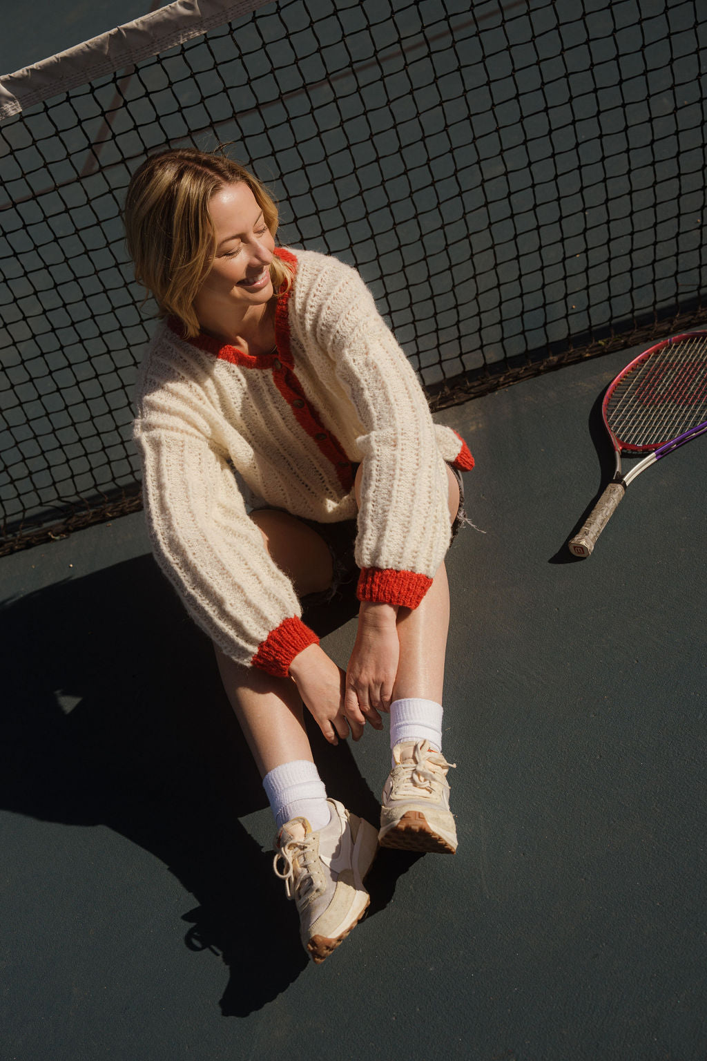 Agnes Mohair Cardigan in Natural White and Red Made to Order
