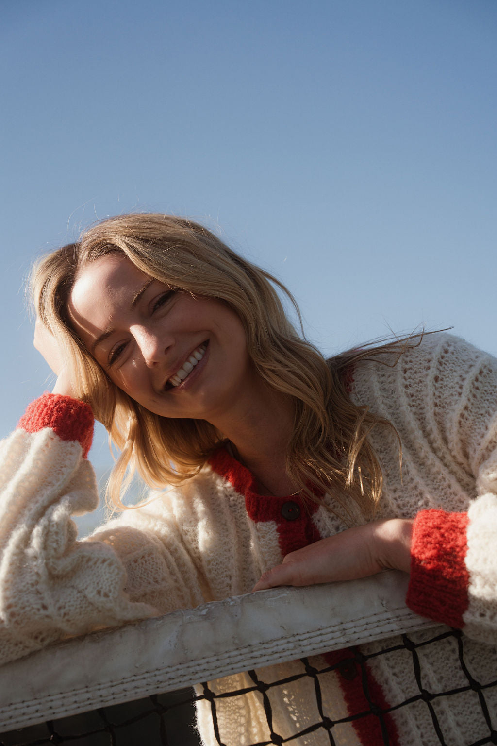 Agnes Mohair Cardigan in Natural White and Red -  XS Left