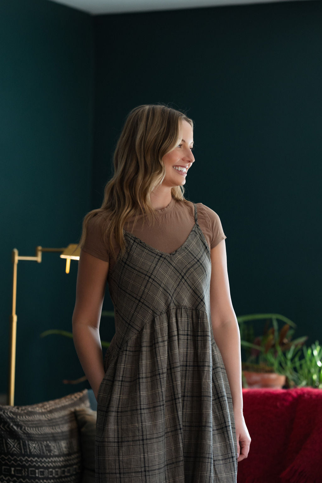 Linen Faro Dress in Black and Tan Linen Plaid l Linen Faro Dress in Black and Tan Linen Plaid l