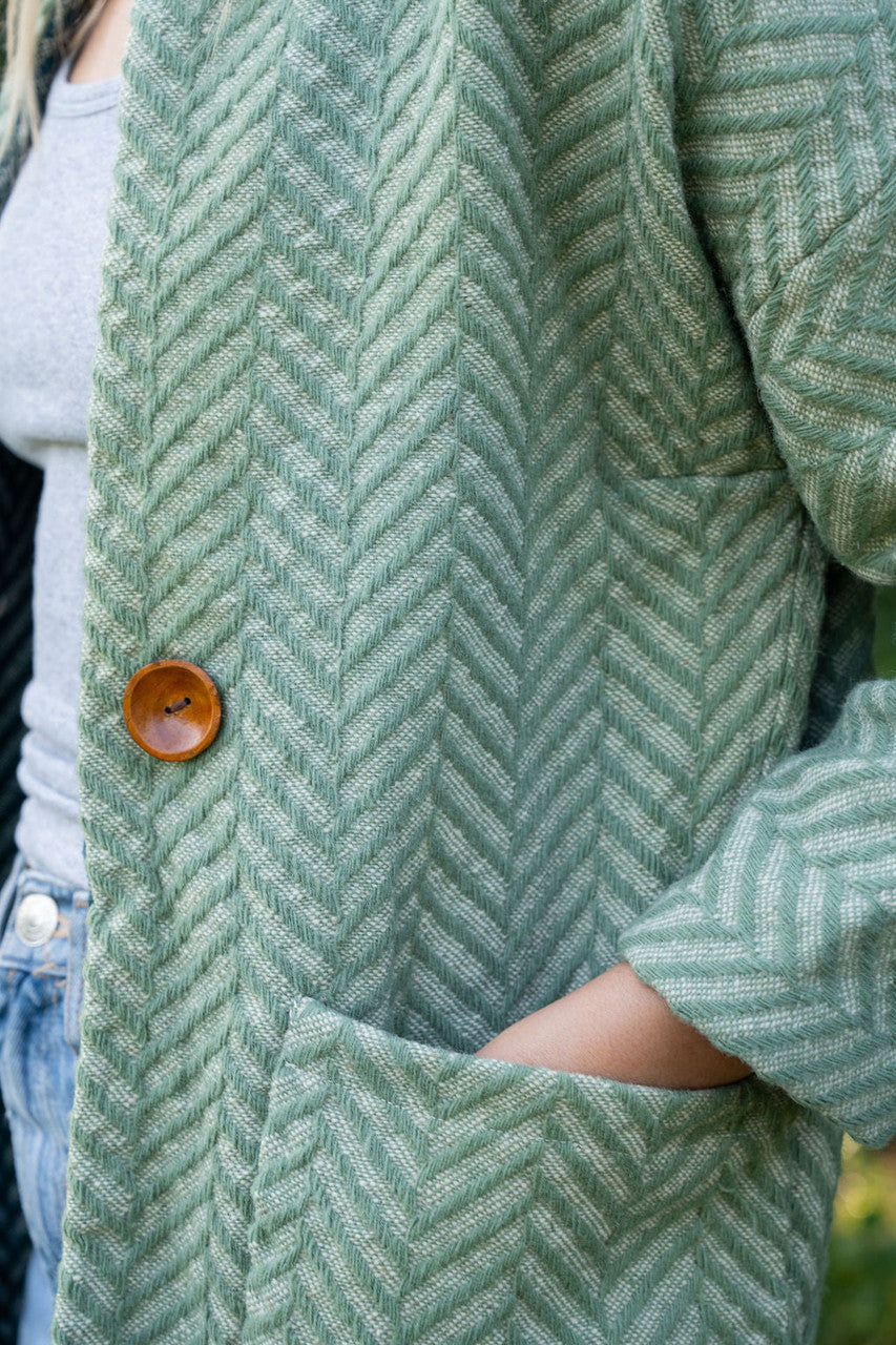 Portuguese Wool Pieper Coat in Mint Herringbone Made to Order