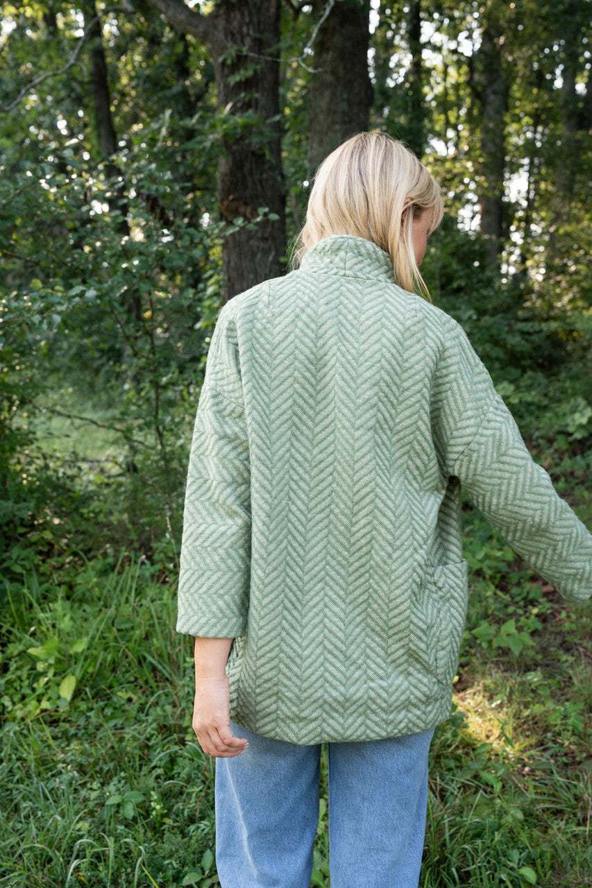 Portuguese Wool Pieper Coat in Mint Herringbone Made to Order