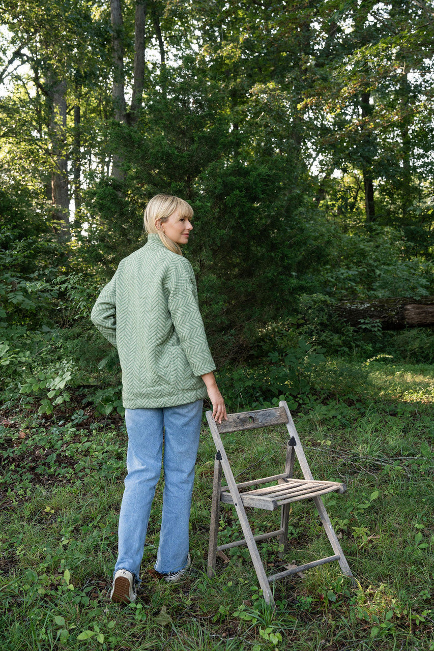 Portuguese Wool Pieper Coat in Mint Herringbone Made to Order