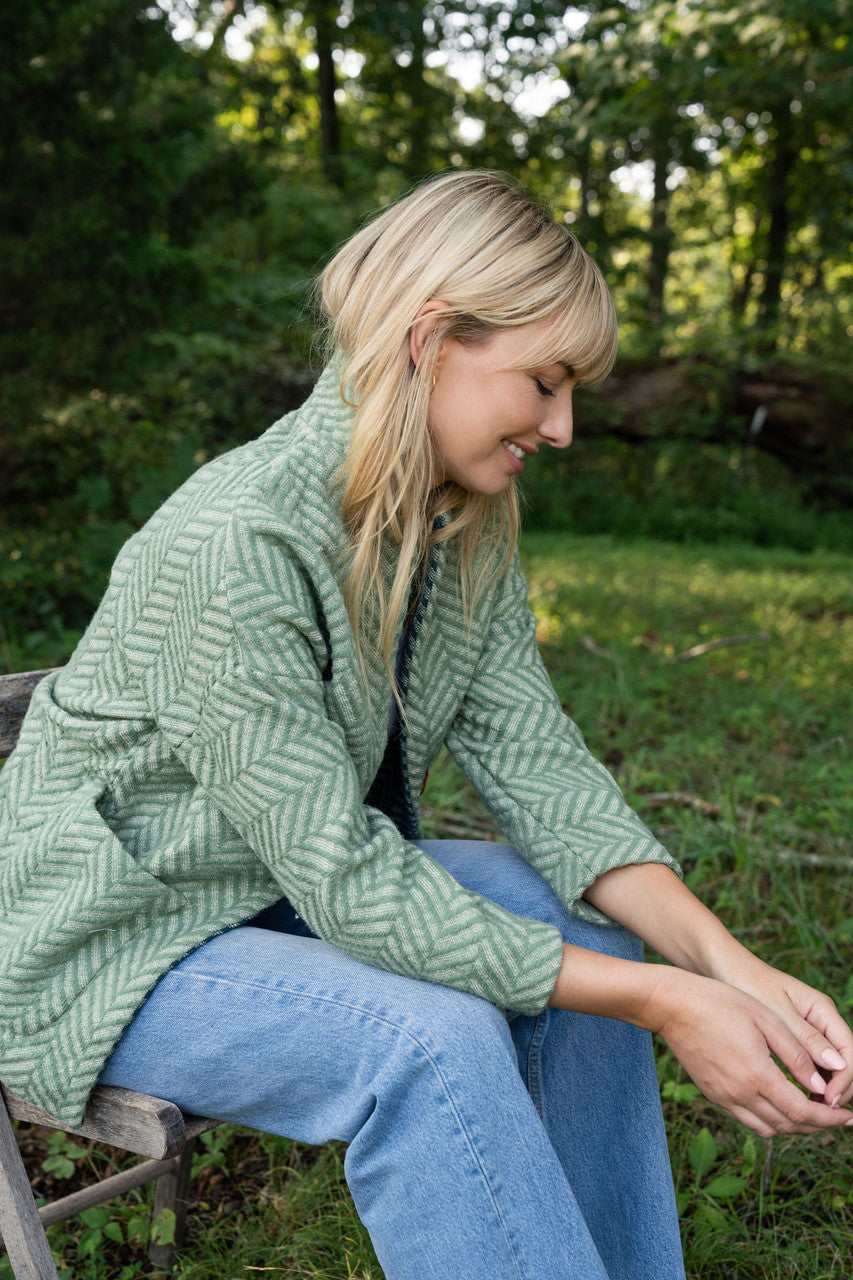 Portuguese Wool Pieper Coat in Mint Herringbone Made to Order