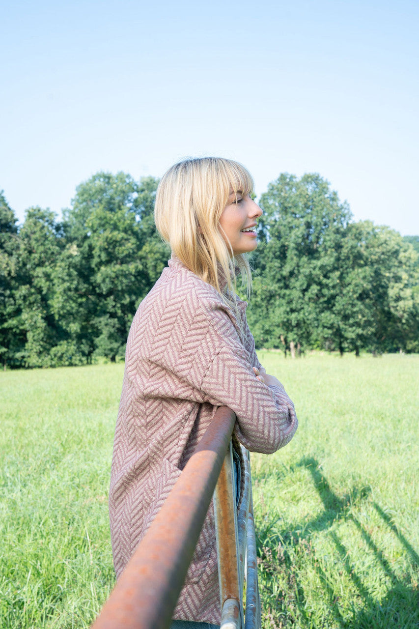 Portuguese Wool Pieper Coat in Blush Herringbone Made to Order