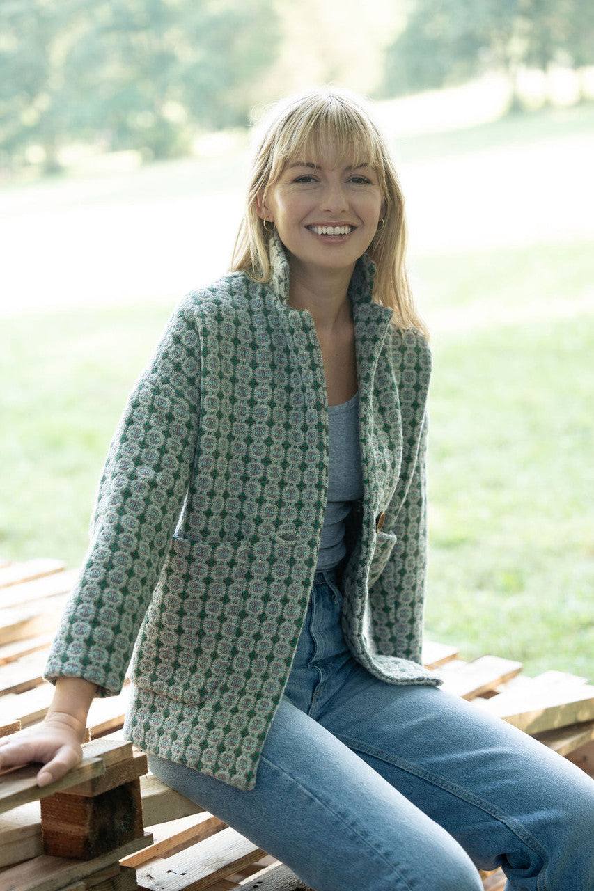Portuguese Wool Pieper Coat in Mint Vintage Print Made to Order