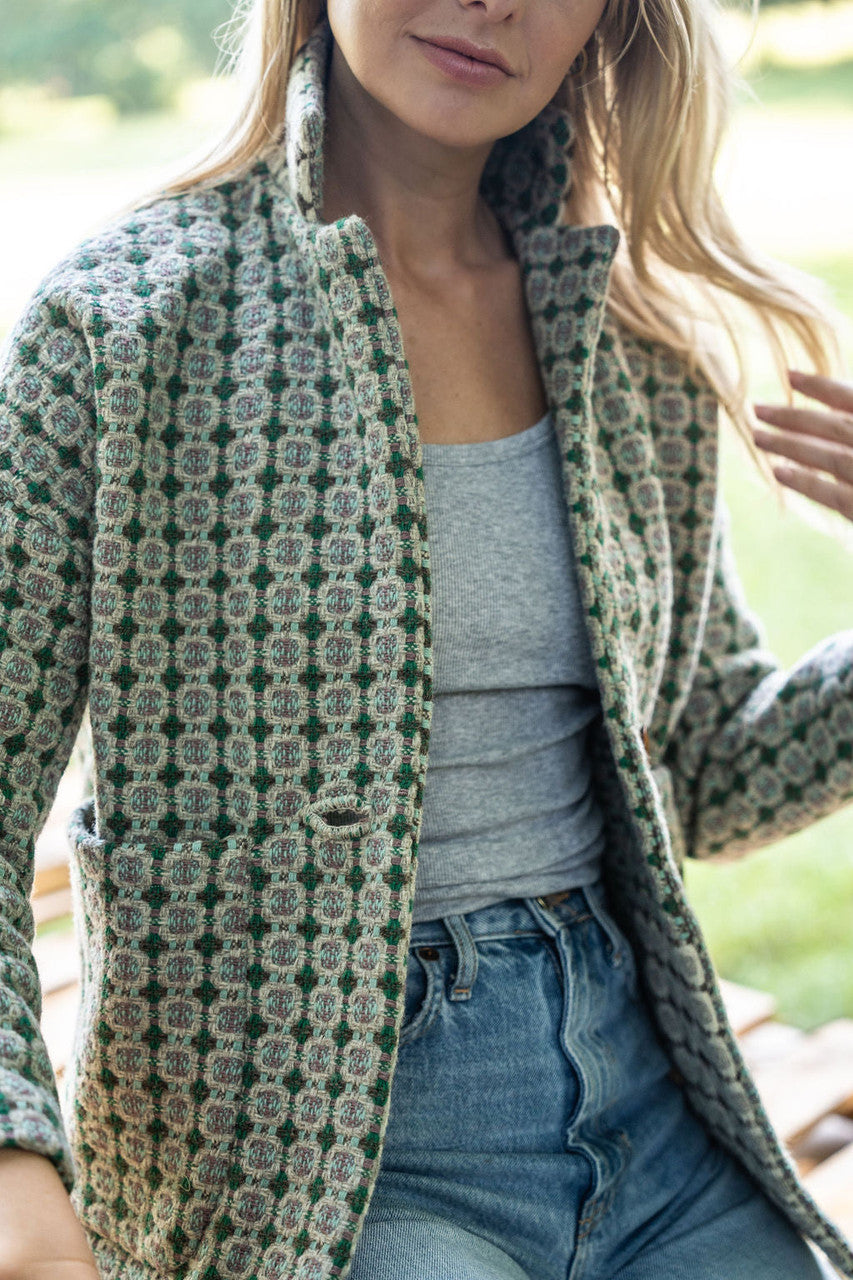 Portuguese Wool Pieper Coat in Mint Vintage Print Made to Order
