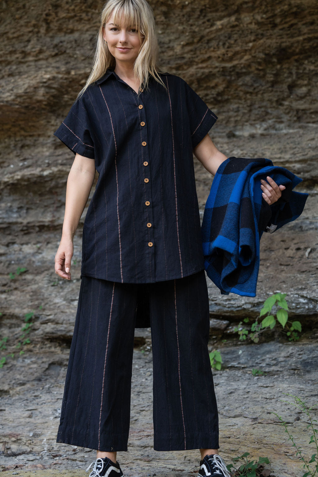 Katie Handwoven Cotton Crop Set in Black Made to Order