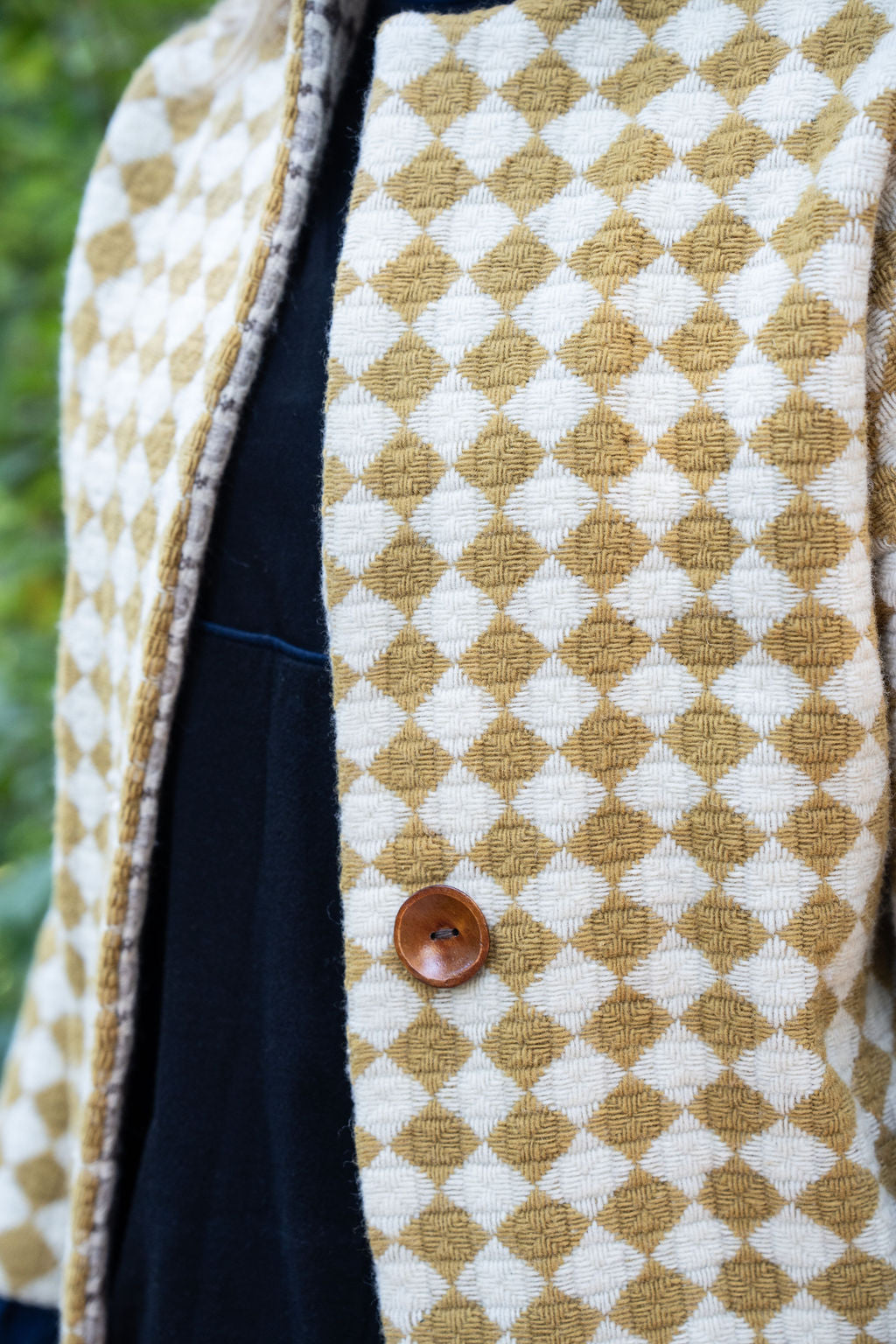 Portuguese Wool Pieper Coat in Mustard and Cream Check Made to Order