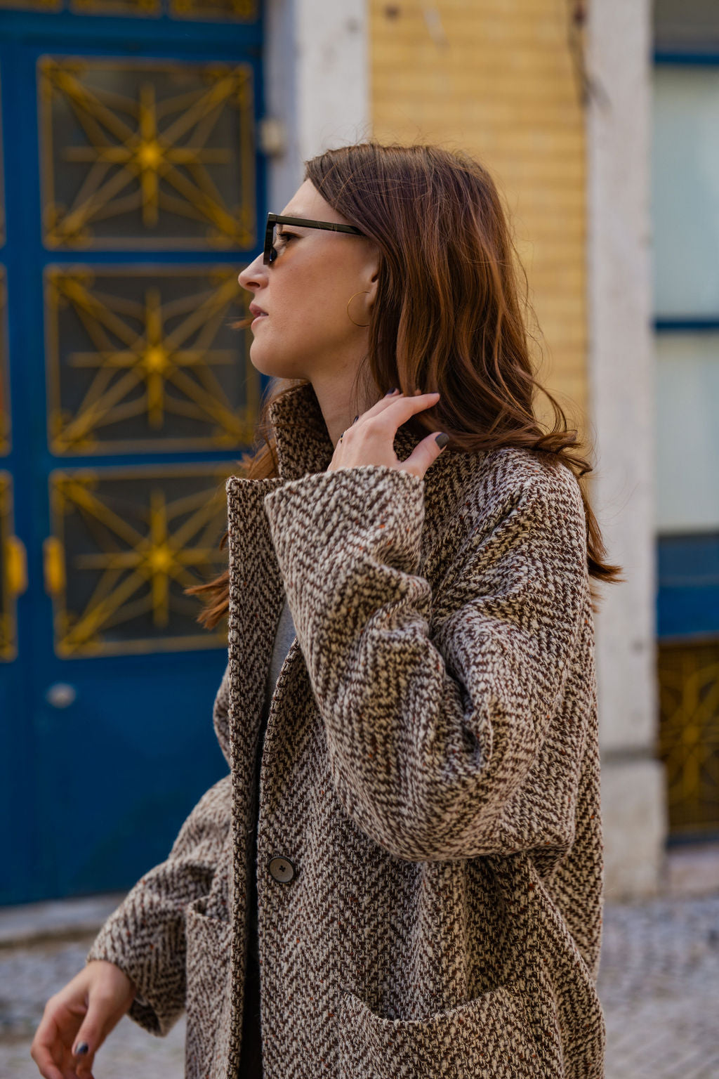MARNI ベージュ ウール ピーコート40 Portuguese Wool Pieper Coat in Heathered Brown and Cream