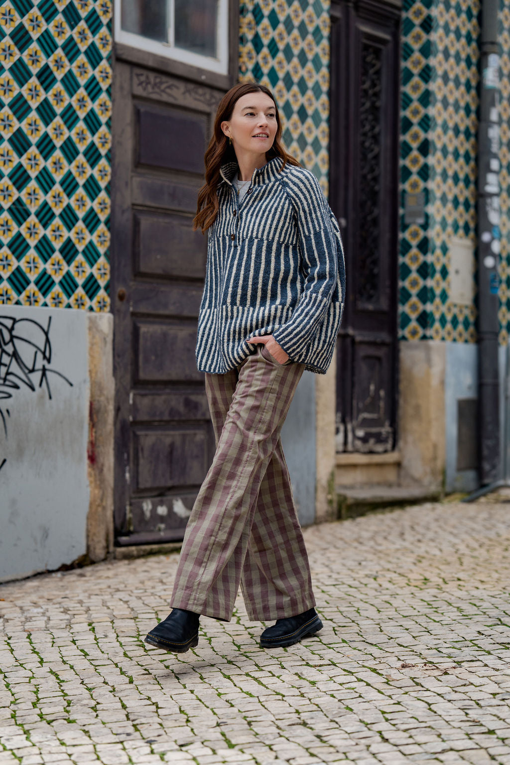 Handwoven Cotton Pants in Mauve Gingham