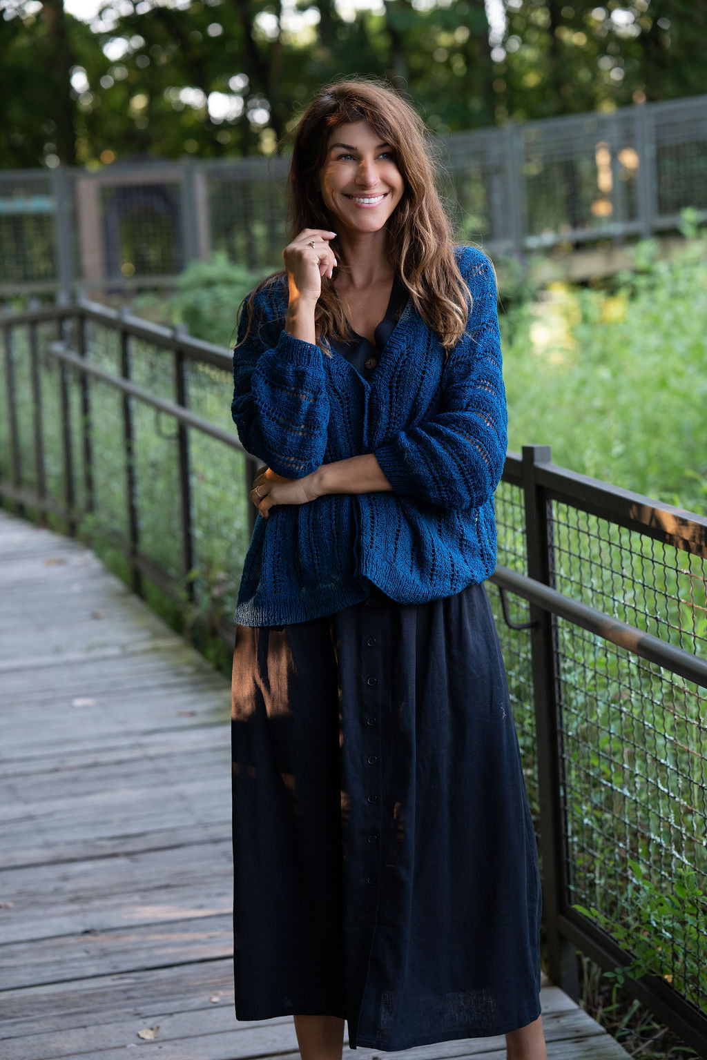Trish Lace Cotton Sweater in Emerald Blue Made to Order